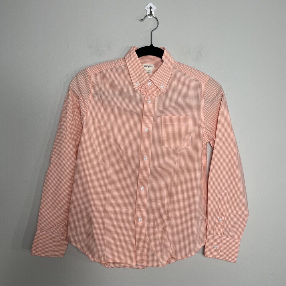 Crewcuts Boys Long Sleeves Plaid Button Up Shirt Kids Size 10 Orange White